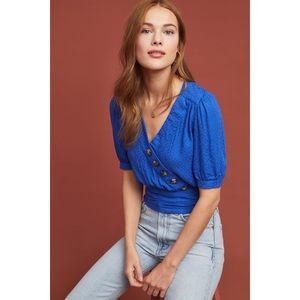 Anthropologie Maeve Madelyn Blue Wrap Top Size 6